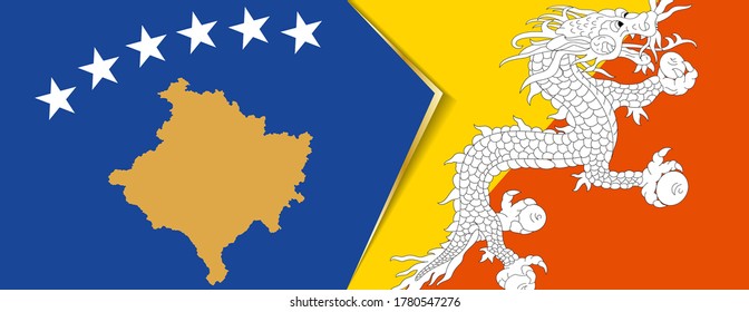 Kosovo and Bhutan flags, two vector flags symbol of relationship or confrontation.