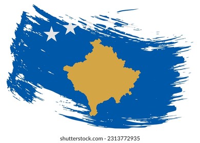 Kosovo brush stroke flag vector background. Hand drawn grunge style Kosovan painted isolated banner.