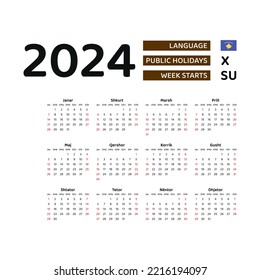 Kosovo calendar 2024. Week starts from Sunday. Vector graphic design. Albanian language.
