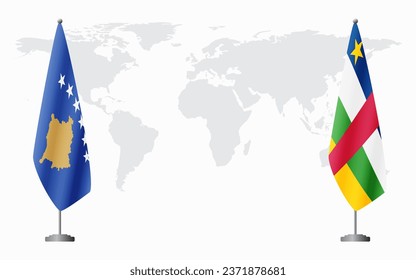 Kosovo and Central African Republic flags for official meeting against background of world map.