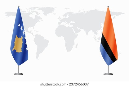 Kosovo and Chagos Islands flags for official meeting against background of world map.