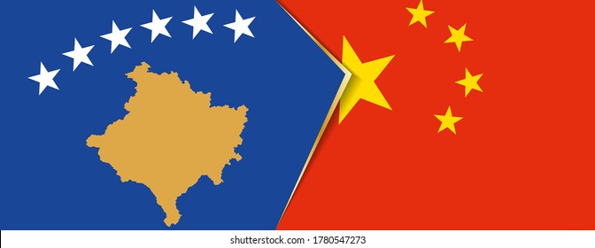 Kosovo and China flags, two vector flags symbol of relationship or confrontation.