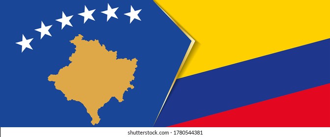 Kosovo and Colombia flags, two vector flags symbol of relationship or confrontation.