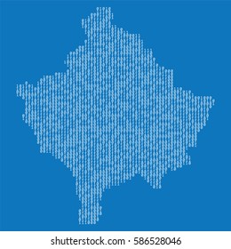 Kosovo country map made from binary code numbers.
