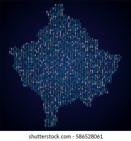 Kosovo country map made from binary code numbers.

