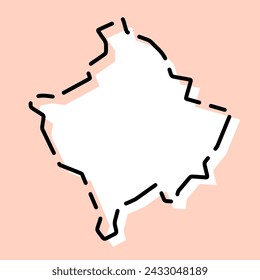 Kosovo country simplified map. White silhouette with black broken contour on pink background. Simple vector icon