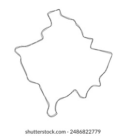 Kosovo country simplified map.Thin triple pencil sketch outline isolated on white background. Simple vector icon