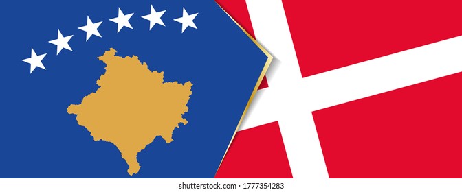 Kosovo and Denmark flags, two vector flags symbol of relationship or confrontation.