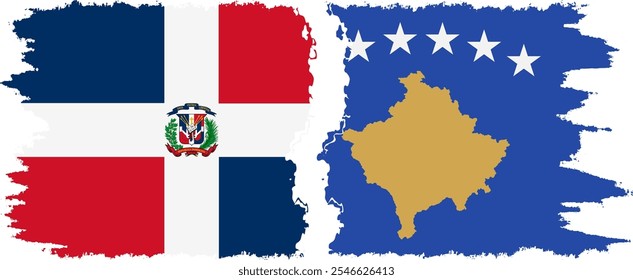 Kosovo and Dominican Republic grunge flags connection, vector