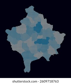 Kosovo dotted map. Digital style map of the country on dark background. Kosovo shape with square dots. Colored dots style. Small size squares. Creative vector illustration.