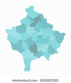 Kosovo gepunktete Karte. Digitale Landkarte auf weißem Hintergrund. Kosovo-Form mit Kreispunkten. Farbige Punkte. Kleine Kreise. Lebendige Vektorgrafik.