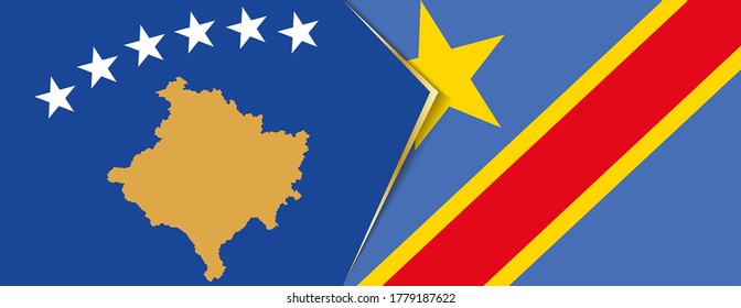 Die Flaggen des Kosovo und des DR Kongo, zwei Vektorflaggen Symbol für Beziehung oder Konfrontation.