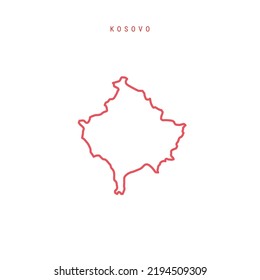 Kosovo editable outline map. Kosovan red border. Country name. Adjust line weight. Change to any color. Vector illustration.
