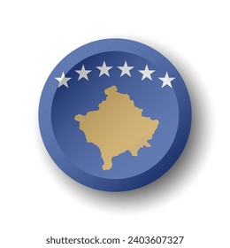 Kosovo flag - 3D circle button with dropped shadow. Vector icon.