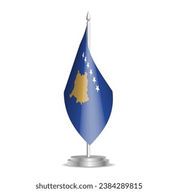 Kosovo flag - 3D mini flag hanging on desktop flagpole. Usable for summit or conference presentaiton. Vector illustration with shading.