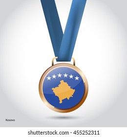 Kosovo Flag in Bronze Medal. Vector Illustration. RIO Olympic Game Bronze Medal. Vector Illustration