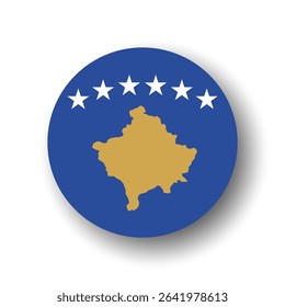 Kosovo flag - flat vector circle icon or badge with dropped shadow.