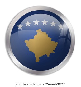 Kosovo flag - glossy circle button displays a colorful flag representing a country cultural identity and heritage. The essence of national pride and unity.