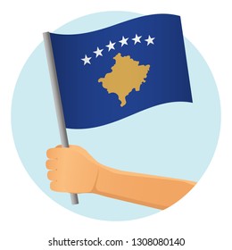 Kosovo flag in hand. Patriotic background. National flag of Kosovo vector illustration