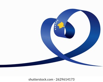 Kosovo flag heart shaped ribbon. Vector illustration.