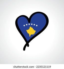 Kosovo flag heart-shaped hand drawn logo. Vector illustration.
