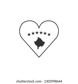 Kosovo flag icon in a heart shape in black outline flat design. Independence day or National day holiday concept.