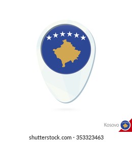 Kosovo flag location map pin icon on white background. Vector Illustration.