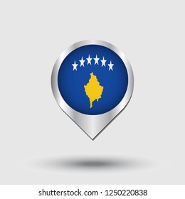 Kosovo flag map pointer with shadow. Vector illustration