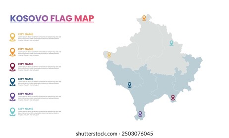 Kosovo Flag Modern Map Infographic Template, Detailed infographic map of Kosovo Flag Popular City