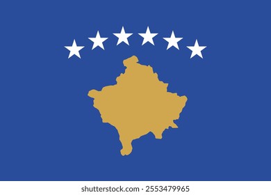 Kosovo flag in official colors, dimensions and aspect ratio. Vector flag symbolizing national pride, identity, heritage, patriotism and authority