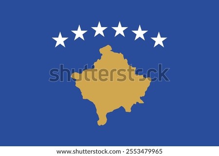 Kosovo flag in official colors, dimensions and aspect ratio. Vector flag symbolizing national pride, identity, heritage, patriotism and authority