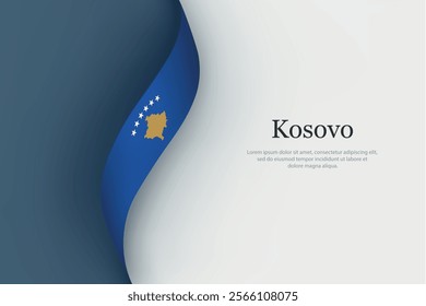 Kosovo flag on Waving ribbon. Template for independence day