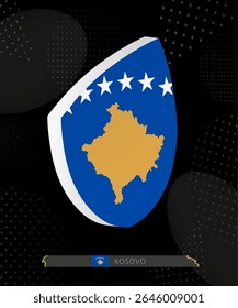 Kosovo Flag Shield icon in 3D on Dark Modern Abstract Rugby Background. Perfect for sports events, heritage themes, national celebrations, and patriotic designs.