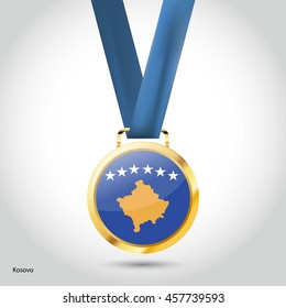 Kosovo Flag in Silver Medal. Vector Illustration. RIO Olympic Game gold Medal. Vector Illustration