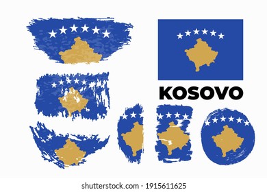 Kosovo flag state symbol isolated on background national banner. Greeting card National Independence Day of the republic of Kosovo. Illustration banner with realistic state flag. Vector illustration