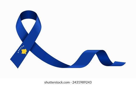 Kosovo flag stripe ribbon wavy background layout. Vector illustration.