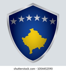 Kosovo Flag Vector Shield Icon. Europe. vector illustration. vector shadow. gray background. 3d. eps10.
