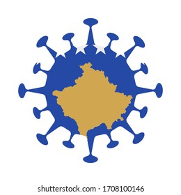 Kosovo flag in virus shape, symbolizing COVID-19 pandemic.