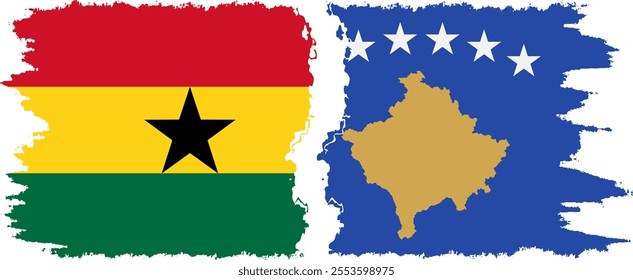 Kosovo and Ghana grunge flags connection, vector