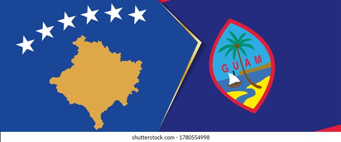 Kosovo and Guam flags, two vector flags symbol of relationship or confrontation.