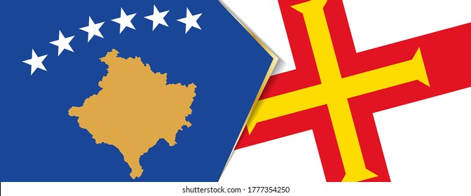 Kosovo and Guernsey flags, two vector flags symbol of relationship or confrontation.