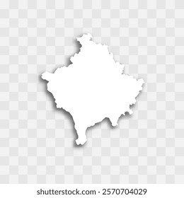 Kosovo high detailed vector representation of country silhouette. White color on transparent background with dropped shadow. For educational, decorative, or informational use.