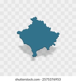 Kosovo high detailed vector representation of country silhouette. 3D map on transparent background with dropped shadow. For educational, decorative, or informational use.