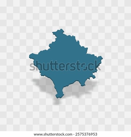 Kosovo high detailed vector representation of country silhouette. 3D map on transparent background with dropped shadow. For educational, decorative, or informational use.