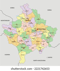 Kosovo - Highly detailed editable political map with labeling.