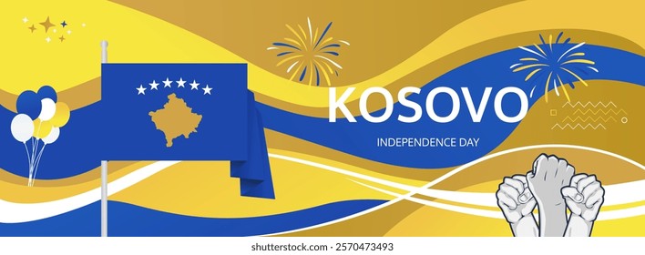 Kosovo Independence Day greeting banner. 17th February Happy Kosovo National Day. Holidays illustration concept. Great for event like carnival, feast poster, support, culture and tourism