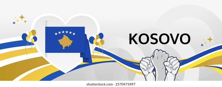 Kosovo Independence Day greeting banner. 17th February Happy Kosovo National Day. Holidays illustration concept. Great for event like carnival, feast poster, support, culture and tourism