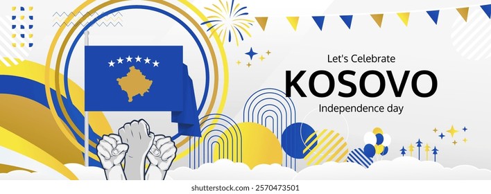 Kosovo Independence Day greeting banner. 17th February Happy Kosovo National Day. Holidays illustration concept. Great for event like carnival, feast poster, support, culture and tourism