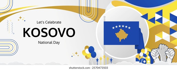 Kosovo Independence Day greeting banner. 17th February Happy Kosovo National Day. Holidays illustration concept. Great for event like carnival, feast poster, support, culture and tourism