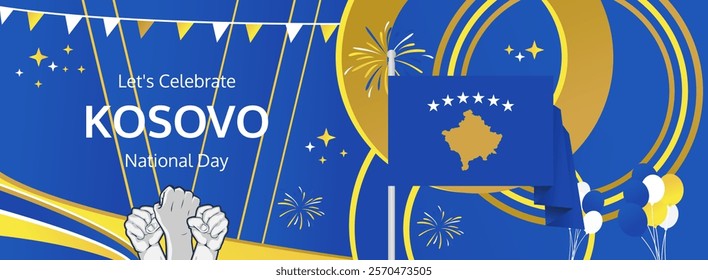 Kosovo Independence Day greeting banner. 17th February Happy Kosovo National Day. Holidays illustration concept. Great for event like carnival, feast poster, support, culture and tourism